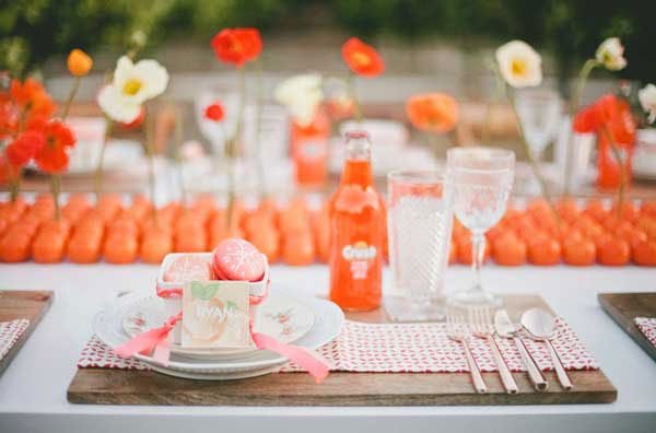 decoration de mariage orange, cadeaux invites orange